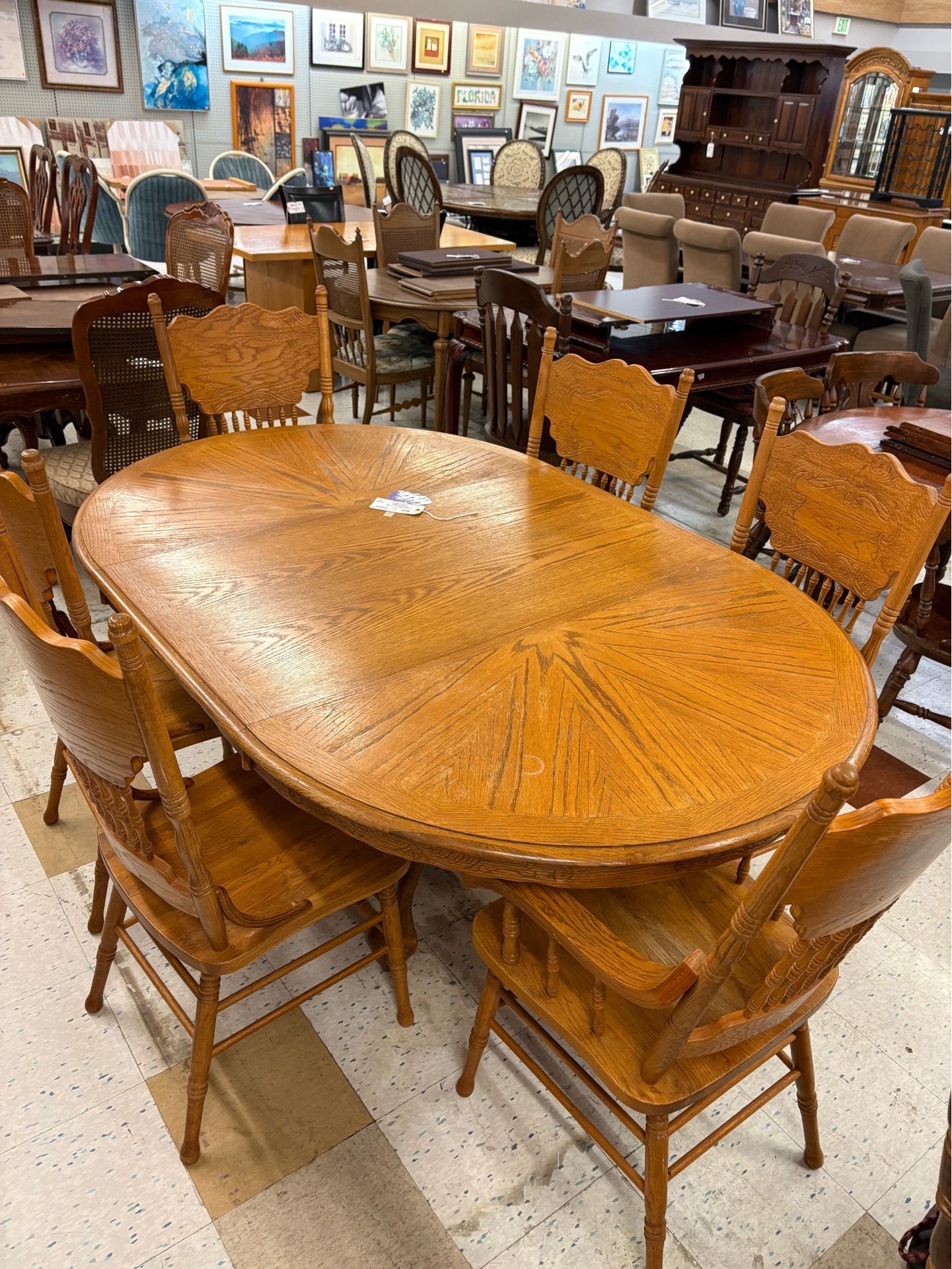 Oak Dining Table w/6Chairs & 1 Leaf