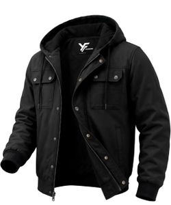 Yufawow Men's Fleeced Lined Detroit Winter Jacket, Canvas Denim Coat for Cold Weather Work