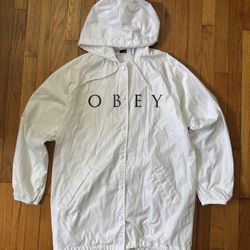 White Obey Windbreaker Jacket