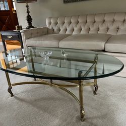Vintage LaBarge Glass And Brass Oval Table