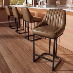 100% Brand New in box Brown Leather 24”Counter Height Bar Stools Set of 4