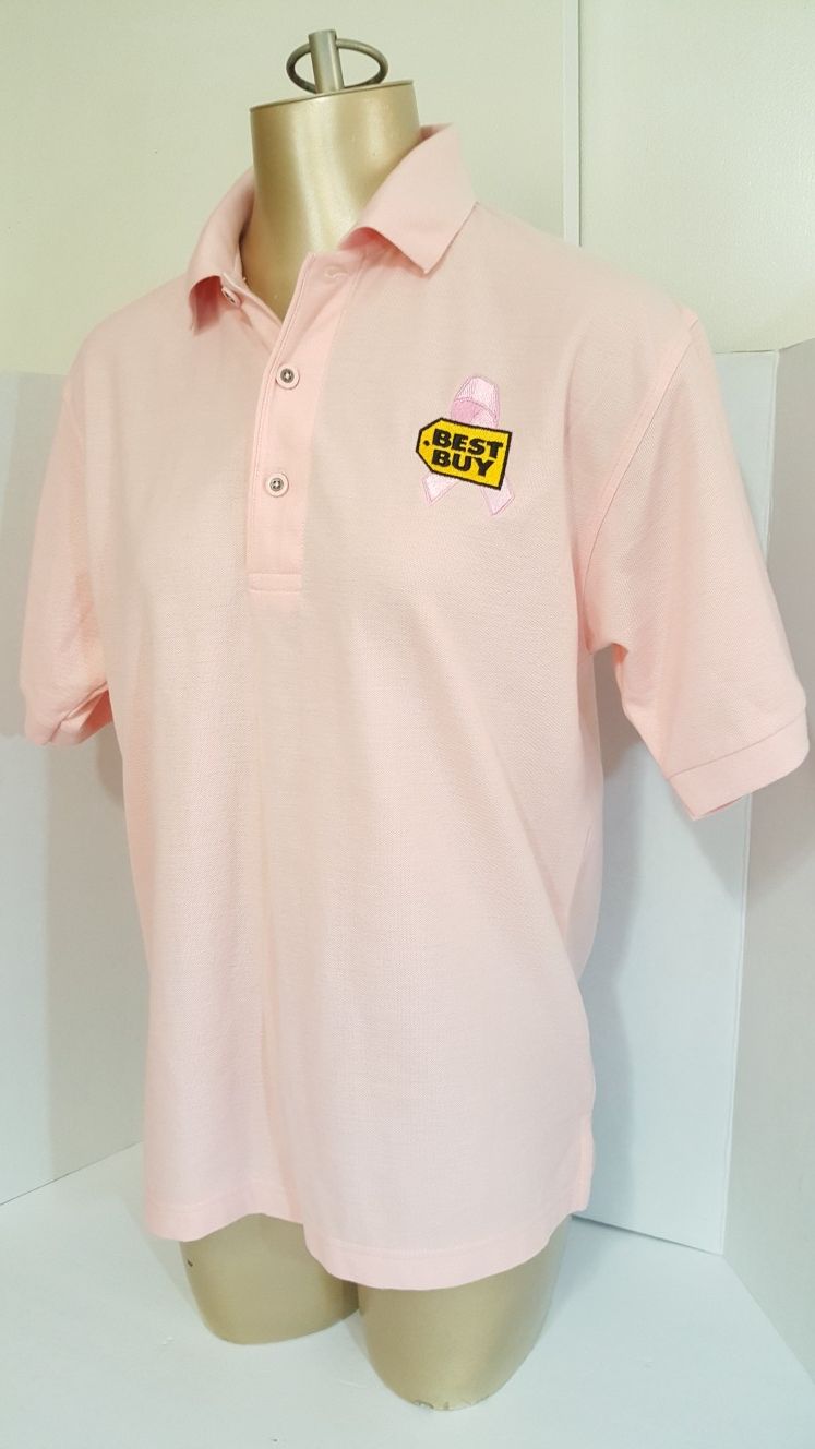 Best Buy $15 cancer awareness Employee Uniform pink Short Sleeve Polo Shirt sz.SMALL ***DO NOT MSG ME, UNLESS YOU'RE READY TO BUY***