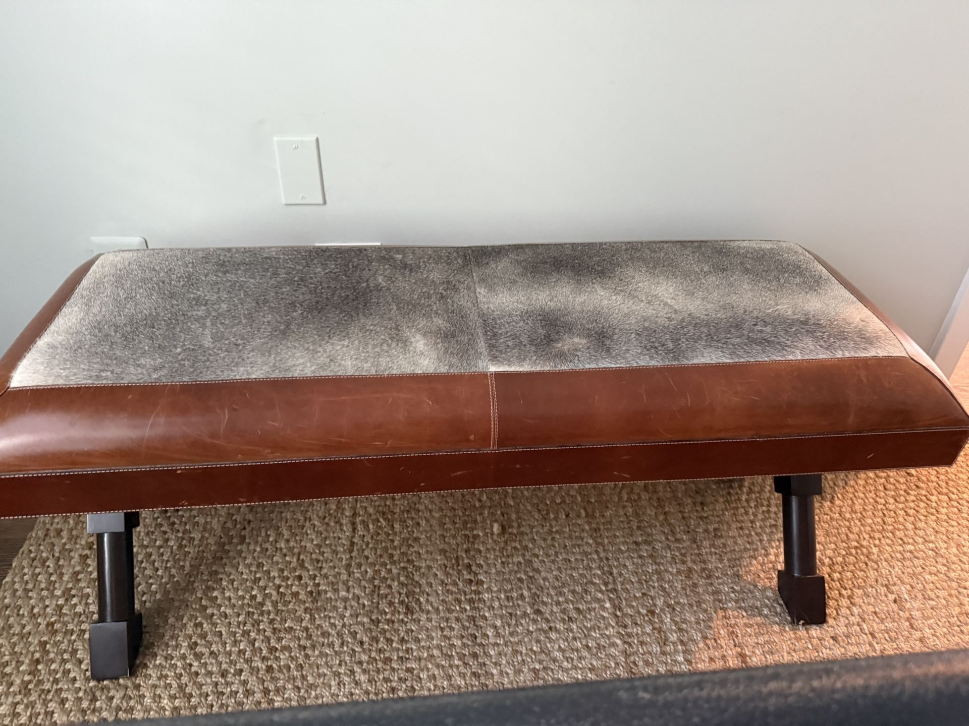 Bench Seat Brown Leather and Cowhide