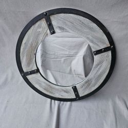 Rustic Round Wall Mirror – Wood & Metal Farmhouse Style – 23 7/8" Diameter