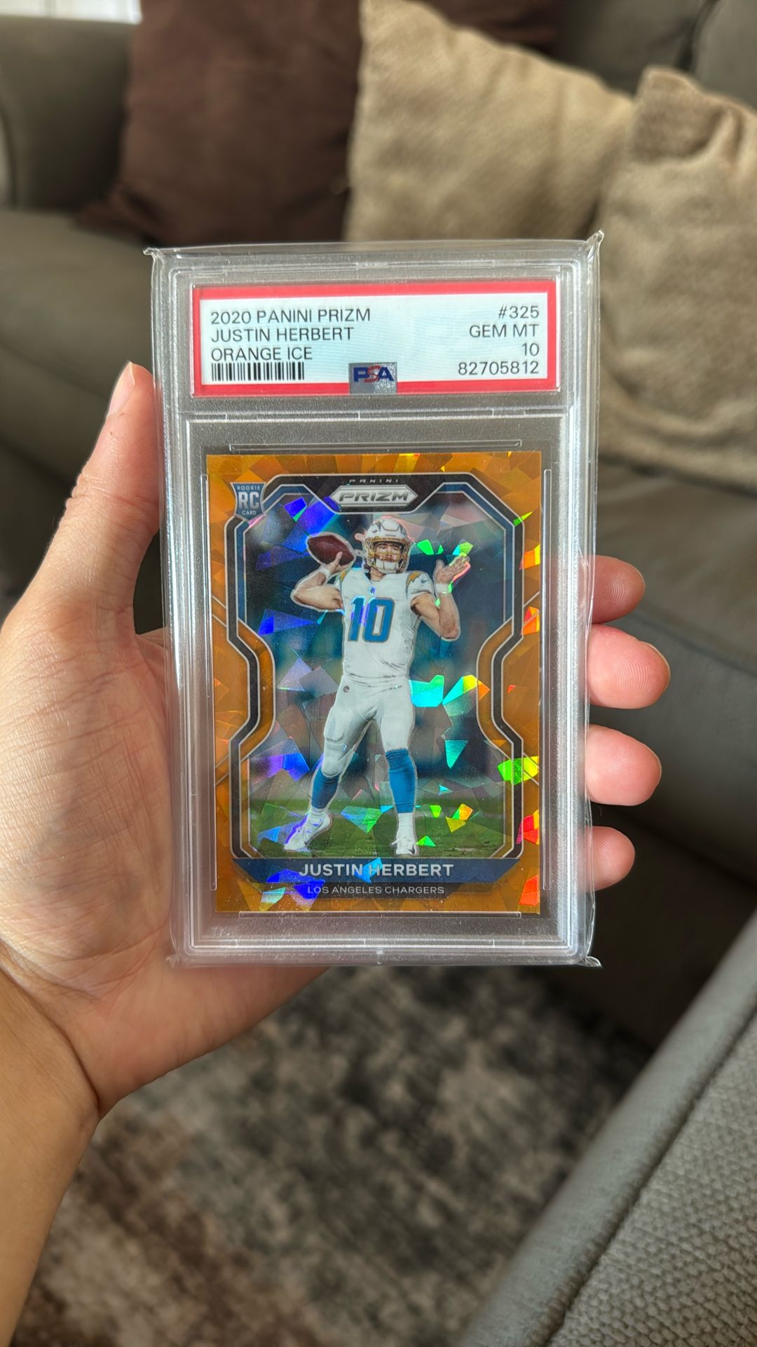 2020 Panini Prizm Justin Herbert Orange Ice Rookie PSA 10 