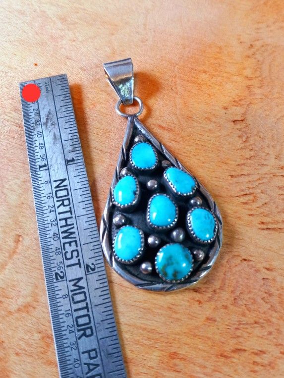 $60! Cool 925 Sterling Silver Turquoise Navajo Necklace Pendant 