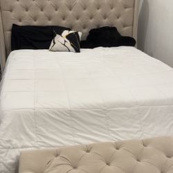 Cal King Bed, Storage Ottoman, Mattress & Box Springs