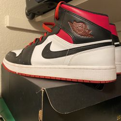 White/ Gym Red Black Jordan Mid 1s