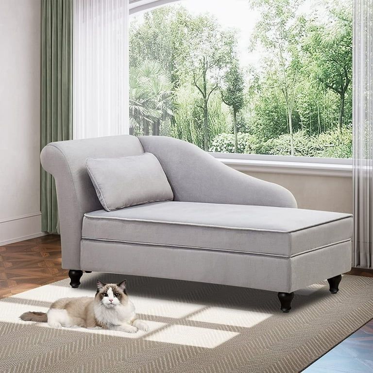 Chaise Lounge with Storage,Indoor Lounge Sofa for Living Room,Bedroom(Left Arm,Grey)