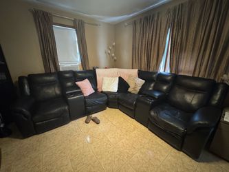 Black Leather Sectional Recliner Sofa