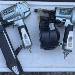 Hitachi Coil Nailer And Crown Stapler + Porter-Cable Palm  Nailer + Fasteners