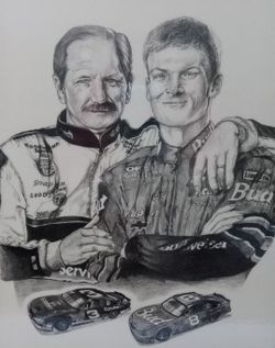 Pencil Sketch Of Dale Earnhardt Sr tribute with his son Dale Jr Picture Frame