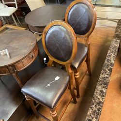 Leather And Wood Bar Stools 