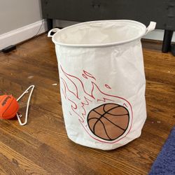 Basketball, laundry hamper