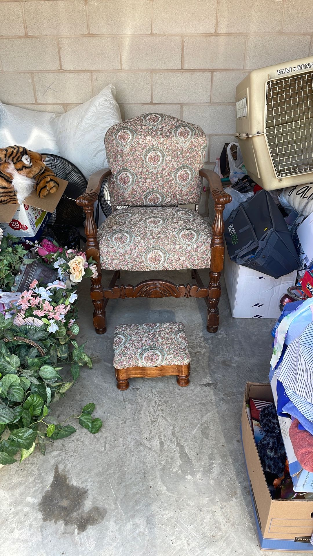 Antique Wood Chair And Footstool
