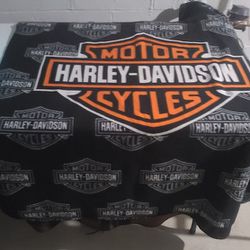 2 Harley Davidson Plush Blankets and Metal Harley Davidson License Plate 