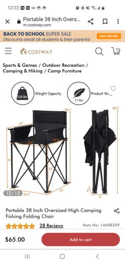 Portable 28 Inch Oversized Camping Chair