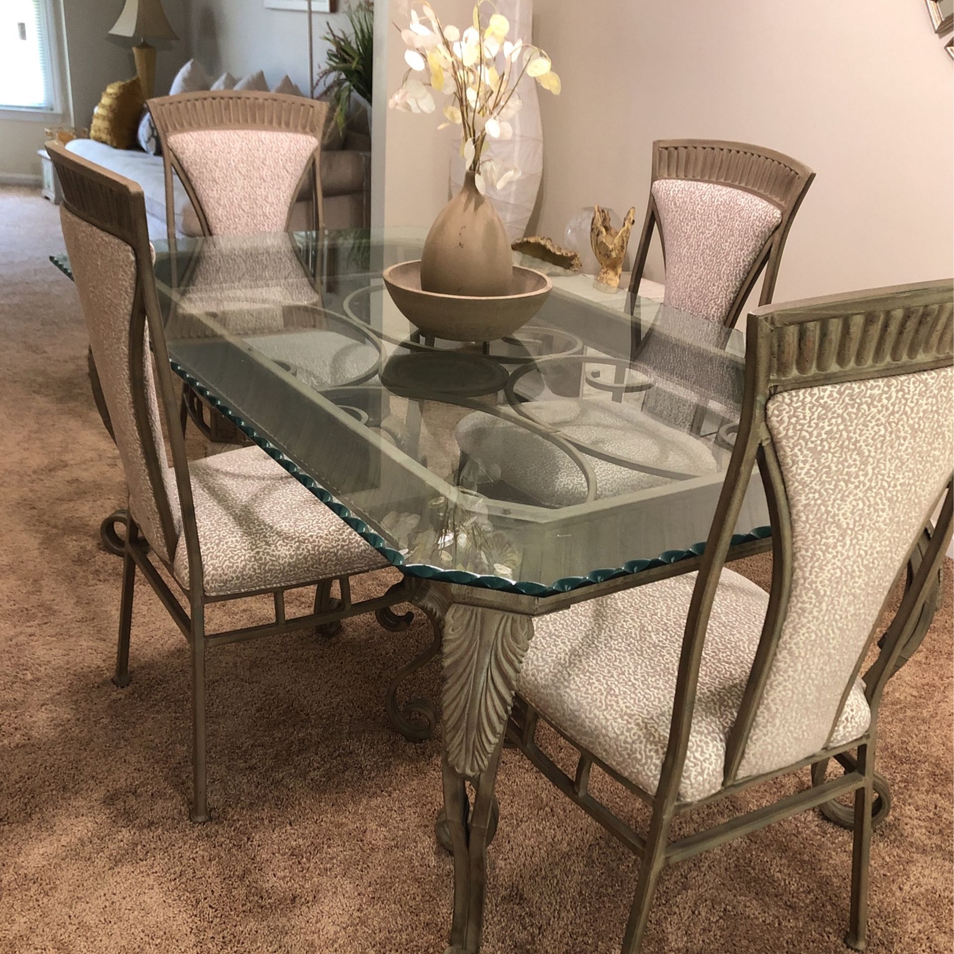 4 Wrought Iron Helena chairs & Glass Table