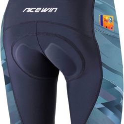 Womens Bike Shorts 4D Gel Pading Cycling Spinning Biker Bicycle Short with Pockets Wide Waistband. Size: L