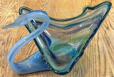Blue Blown Glass Swan Dish Bowl Centerpiece