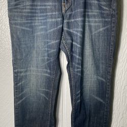 American Eagle Mens 38 x 32 Slim Straight Jeans Heavy Denim Dark Wash Low Rise