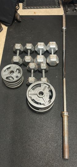 Weights (Plates,Dumbbells, Olympic Bar, Rack)