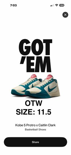Nike Kobe 5 Protro Caitlin Clark Coconut Milk Spruce NEW/SNKRS RECEIPT SIZE: 11.5 OTW HEARING HIGHEST OFFERS!