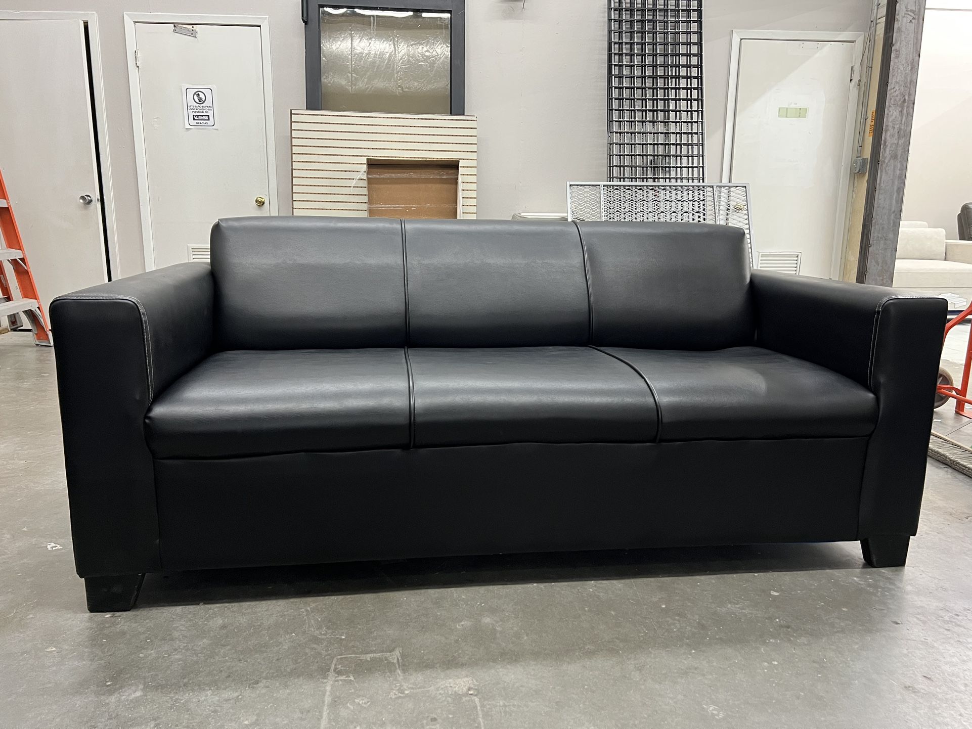 Black Sofa Faux Leather With Some (minimal) Shipping Damage