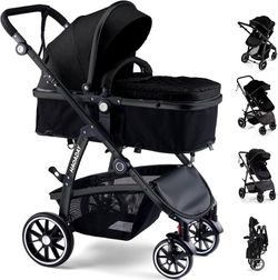 ONLY $95: 2-in-1 Reversible Toddler Seat with Lie-Flat Mode, Foldable Infant Stroller with Canopy