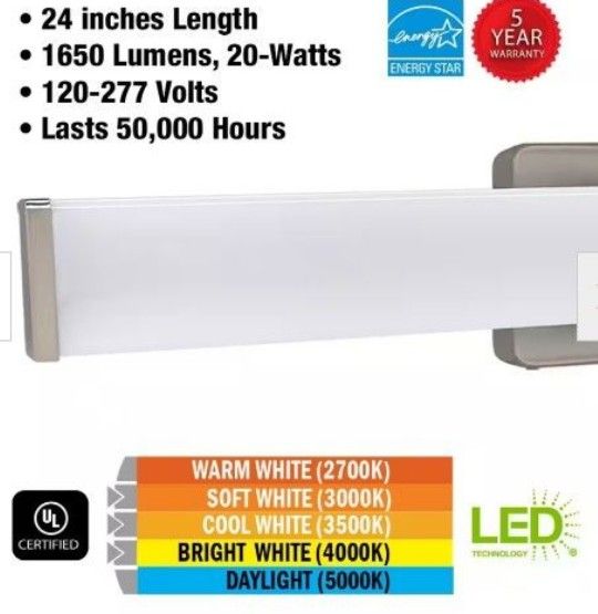 Bathroom Vanity LED Light Bar 24 In. In Chrome