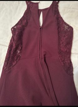Burgundy Lace Panel Mini Dress