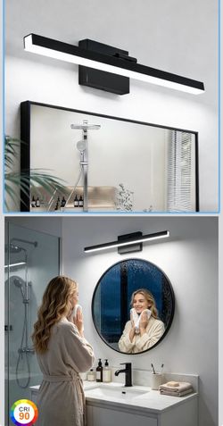 Modern Bathroom Vanity Light 24 Inch, Rotatable, 16W Dimmable Led Bathroom Light Fixture Over Mirror, Black Vanity Light Bar (Cool White 6000K)