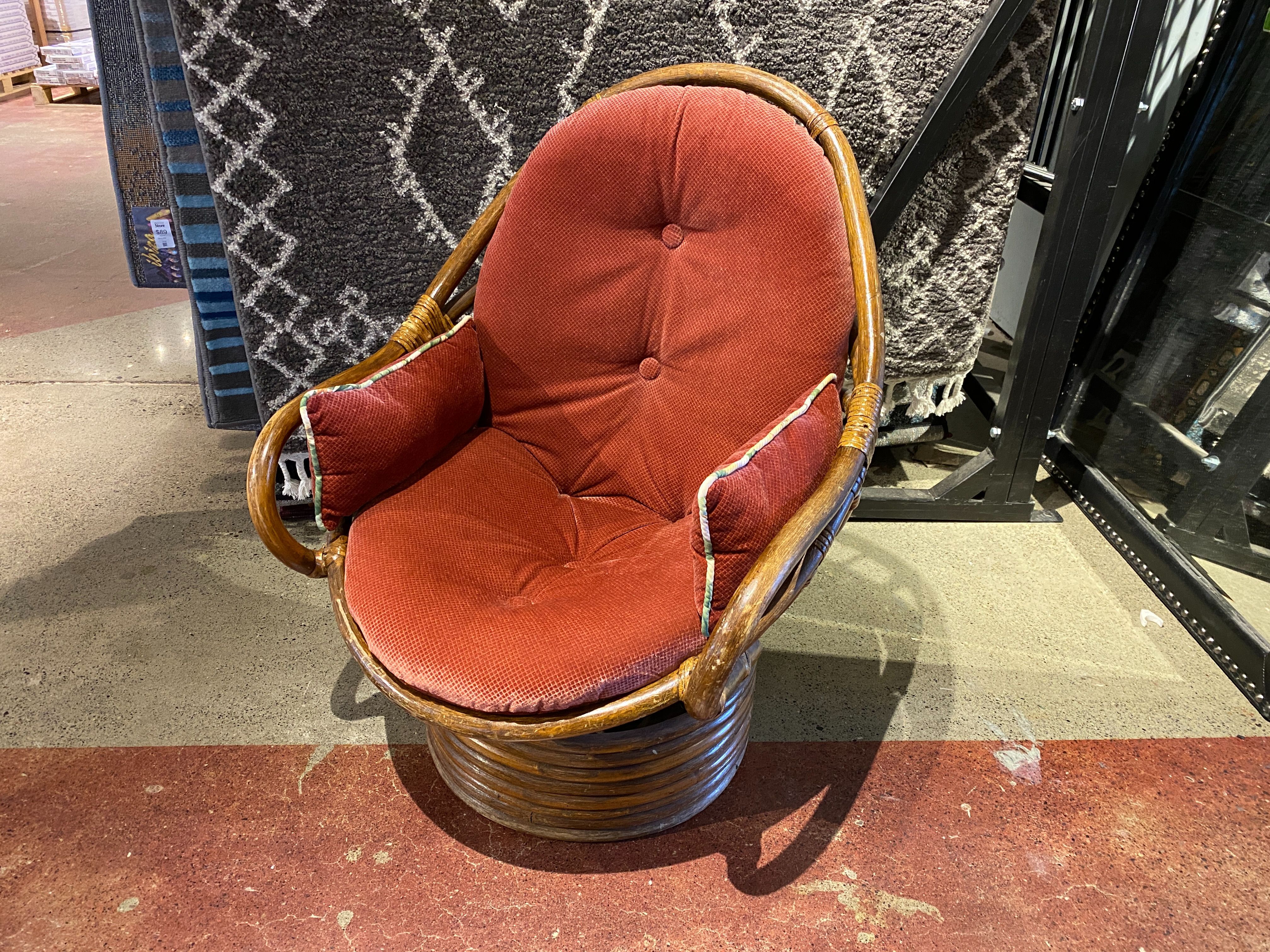 Bamboo Swivel Rocking Chair with Red Cushion