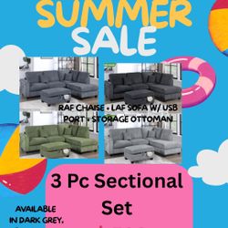 Take Advantage On These Great Deals. Sectional W Chaise + USB Port & Storage Ottoman 