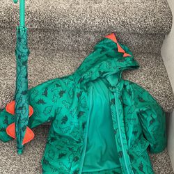 Toddler Raincoat and Umbrella - Size 2T Dinosaur Pattern