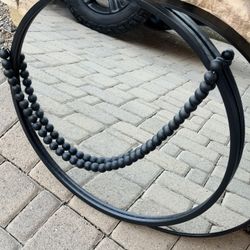 24” Round Mirror With Wooded Bead Garland Loop
