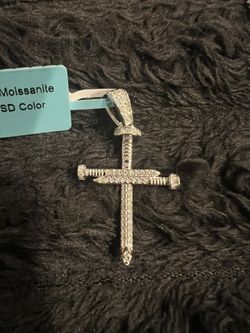 Sterling silver and moissanite diamond cross with 20 inch twisted rock sterling silver chain