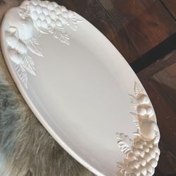 Vintage Signature China Sauvignon White Platter Raised Fruit Pattern Japan