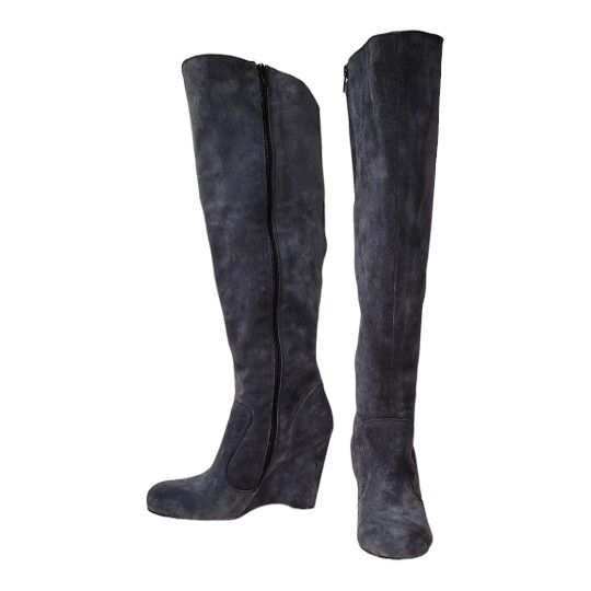 Born Crown Size 8 Knee High Blue/gray Suede Leather Boots