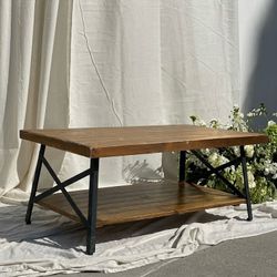 4ft w X 2ft d X 18in h Janiyah 1-Shef PROJECT Coffee Table in Weathered Oak and Sandy Black