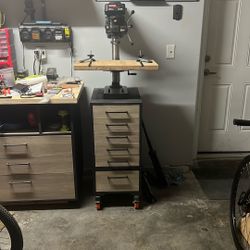 Craftsman 10” Drill Press With Custom Built Rolling 6 Drawer Stand