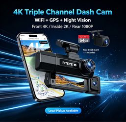 Brand New FITEYE 4K 3 Channel Dash Cam | WiFi, GPS, Night Vision, 64GB Card Included