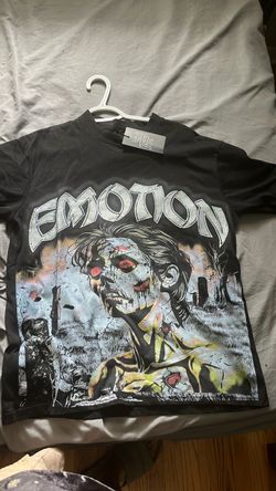 Fashion Religion EMOTION Rhinestone Graphic T-Shirt Black Size M