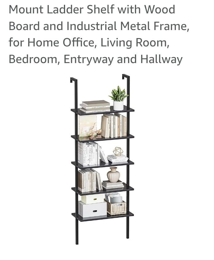 $35 New 5 tier bookshelf industrial wall mount ladder.
