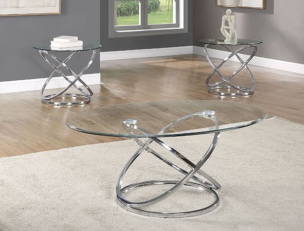 3 Piece Coffee Table And End Tables Occasional Set In Chrome And Glass