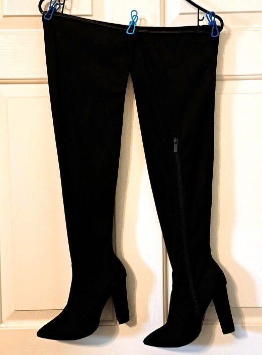 Velvet Thigh High Boots "Bamboo" (Size 7.5)