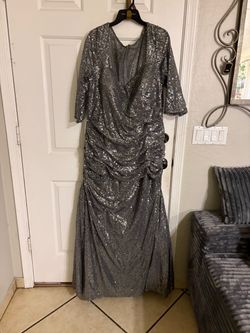 Silver Sequin Ruched Formal Gown