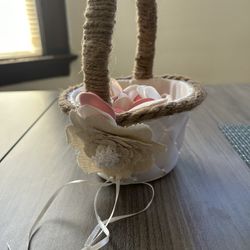 Flower Girl White Basket With Pink Silk Petals