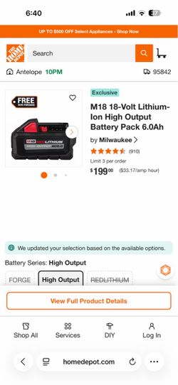 Milwaukee M18 18V High Output 6.0Ah Battery (qty 10)