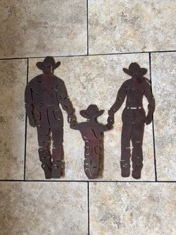 Rustic Metal Cowboy Family Silhouette Wall Art
